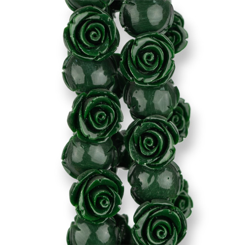 Resin Flower Beads 18mm 25pcs - Through Hole - Green