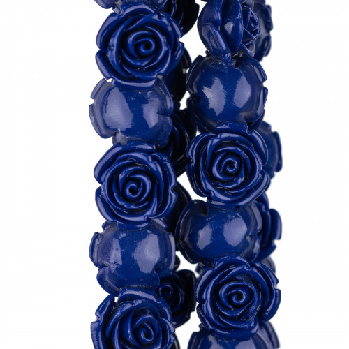 Resin Beads Flower 20mm 21pcs - Through Hole - Blue