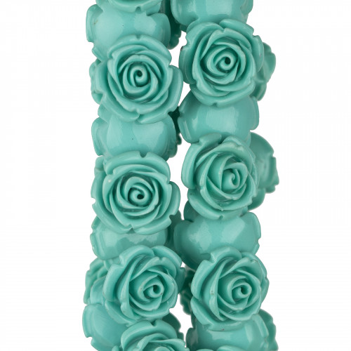 Resin Beads Flower 20mm 21pcs - Through Hole - Turquoise