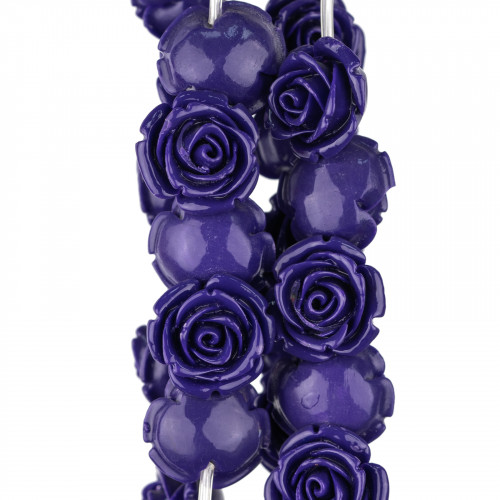 Cuentas de flores de resina 20 mm 21 piezas - Agujero pasante - Púrpura