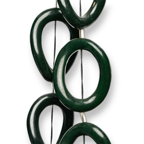 Gebohrte, gewellte, ovale Drahtharzperlen, 32 x 40 mm, 9 Stück, dunkler Smaragd