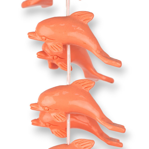 Resin Beads Dolphins 25x50mm 12pcs Pink Orange