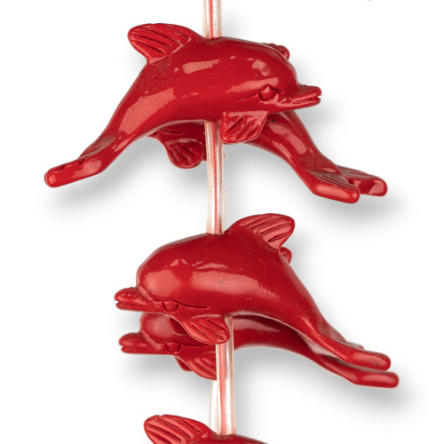 Resin Beads Dolphins 25x50mm 12pcs Red