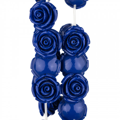 Resin Flower Beads 25mm 18pcs - Through Hole - Blue