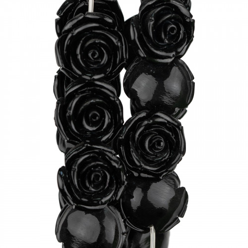 Resin Beads Flower 25mm 18pcs - Through Hole - Black