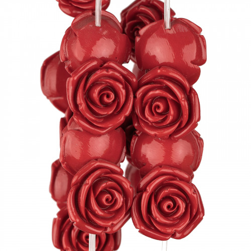 Perles de Fleurs en Résine 25mm 18pcs - Trou Traversant - Rouge