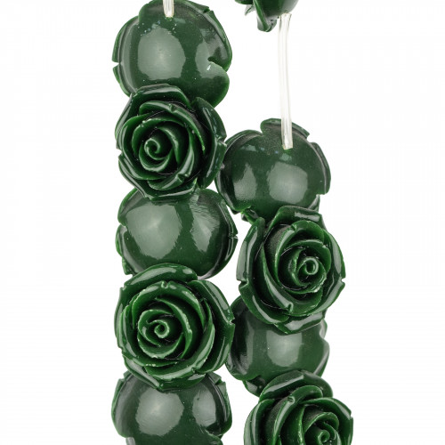 Perline Di Resina Fiore 25mm 18pz - Foro Passante - Verde