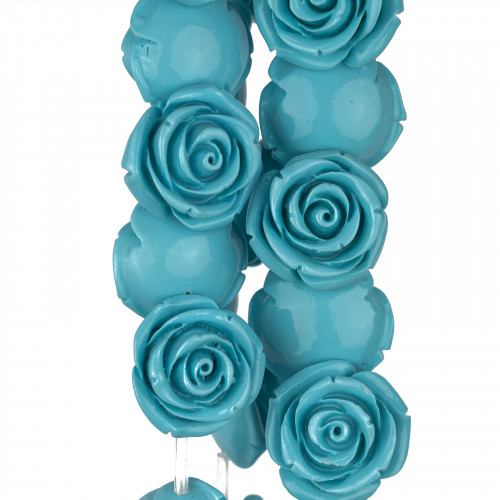 Cuentas de flores de resina 30 mm 13 piezas - Agujero pasante - Turquesa