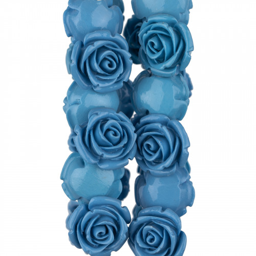 Harz-Blumenperlen, 30 mm, 13 Stück – Durchgangsloch – Hellblau-Türkis
