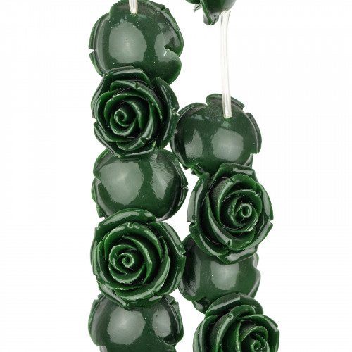 Perline Di Resina Fiore 30mm 13pz - Foro Passante - Verde Smeraldo