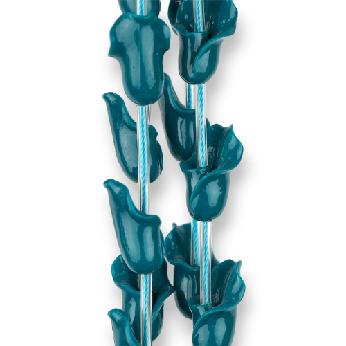 Perles en Résine Fleurs 15x23mm 12pcs Bleu Sarcelle