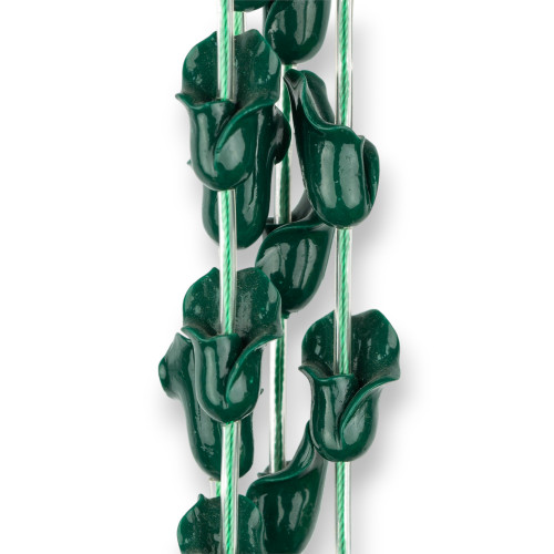 Resin Beads Flowers 15x23mm 12pcs Green