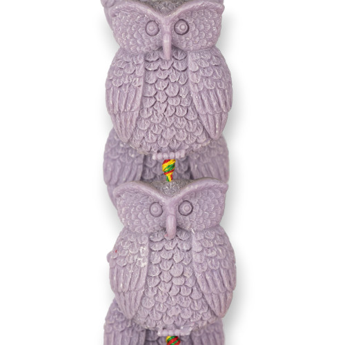 Resin Beads Owls Engraving Front and Back 30x40mm 9pcs Lilac