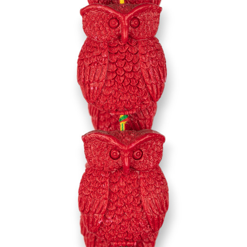 Resin Beads Owls Engraving Front Back 30x40mm 9pcs Red