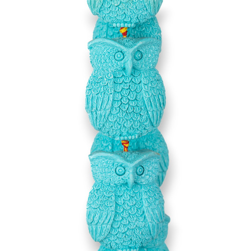 Resin Beads Owls Engraving Front Back 30x40mm 9pcs Turquoise