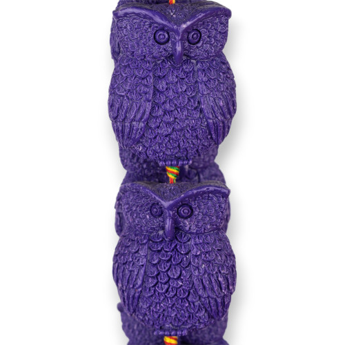 Resin Beads Owls Engraving Front Back 30x40mm 9pcs Purple