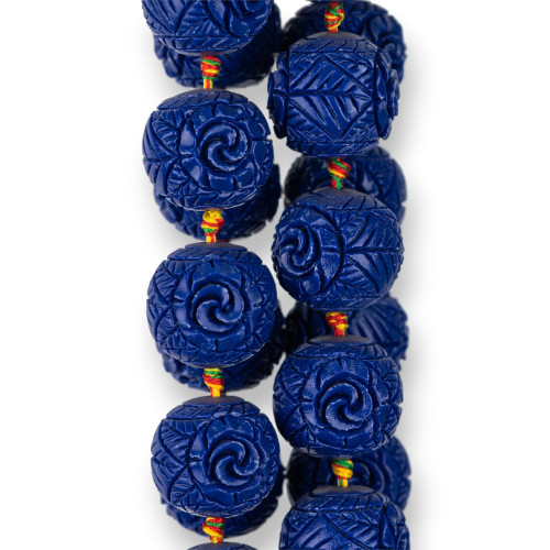 Engraved Sphere Resin Beads 23mm 14pcs Blue Flower