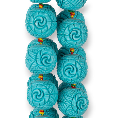 Engraved Sphere Resin Beads 23mm 14pcs Turquoise Flower