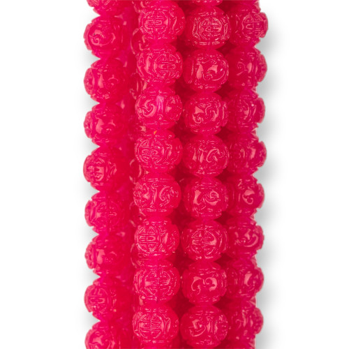 Engraved Smooth Round Resin Beads 05mm Fuchsia