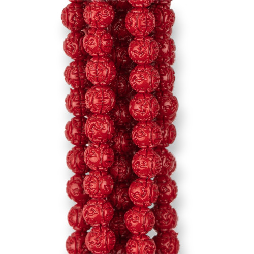Engraved Smooth Round Resin Beads 05mm Red