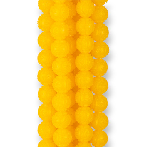Engraved Smooth Round Resin Beads 06mm Yellow