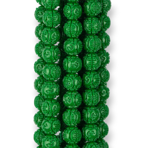 Engraved Smooth Round Resin Beads 06mm Green