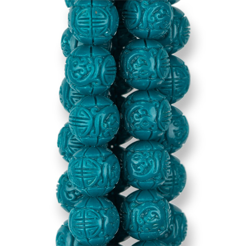 Χαραγμένες Λείες Στρογγυλές Χάντρες Ρητίνης 10mm Μπλε