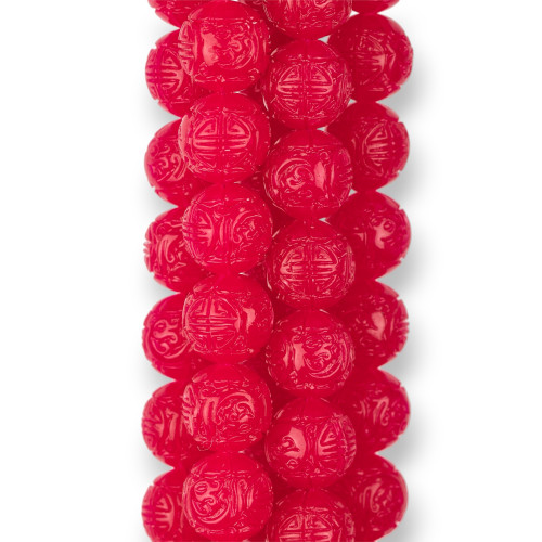Engraved Smooth Round Resin Beads 10mm Fuchsia