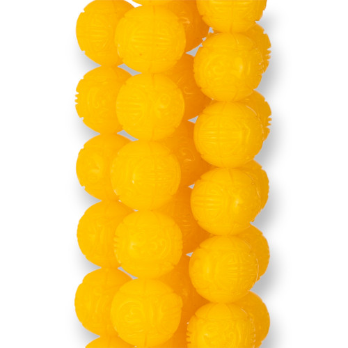 Engraved Smooth Round Resin Beads 10mm Yellow