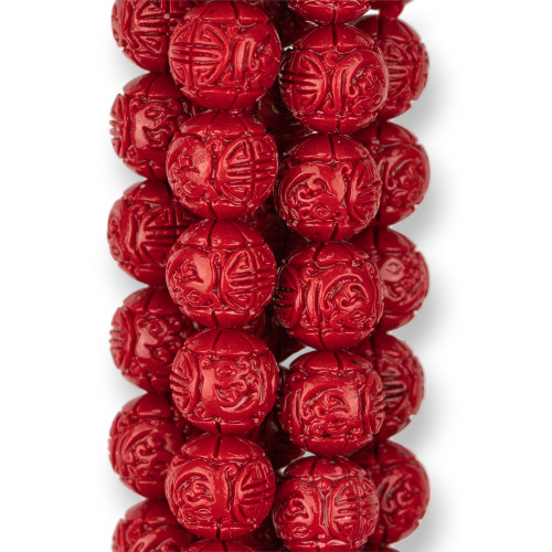 Engraved Smooth Round Resin Beads 10mm Red