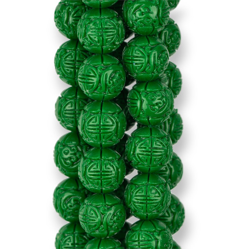 Engraved Smooth Round Resin Beads 10mm Green