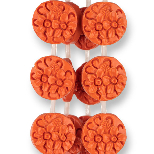 Cuentas Redondas Planas De Resina De Doble Cara Flores 20mm 17 Piezas Naranja