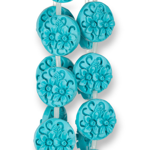 Round Flat Double-Sided Resin Beads Flowers 20mm 17pcs Turquoise