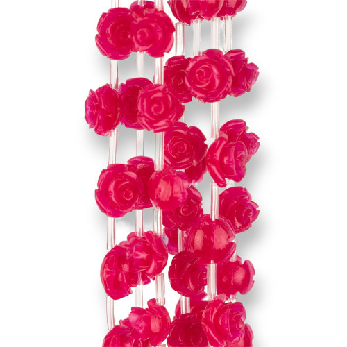 Plastic Beads Roses 10mm 25pcs Fuchsia