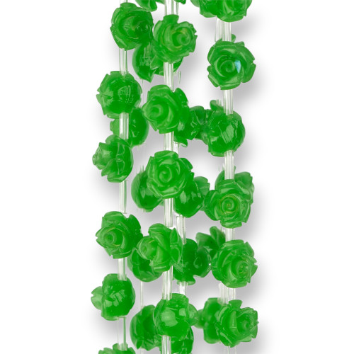 Plastic Beads Roses 10mm 25pcs Green