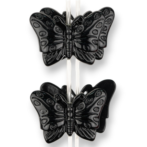 Single Sided Butterfly Wire Resin Beads 40x27mm 11pcs Black