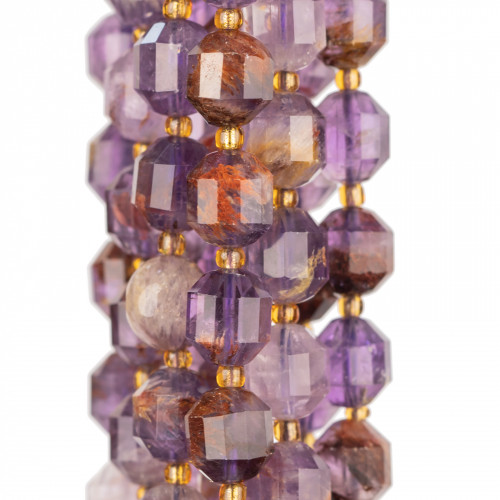 Amethyst Ghost Ball Faceted Cylindrical Cut 7x8mm