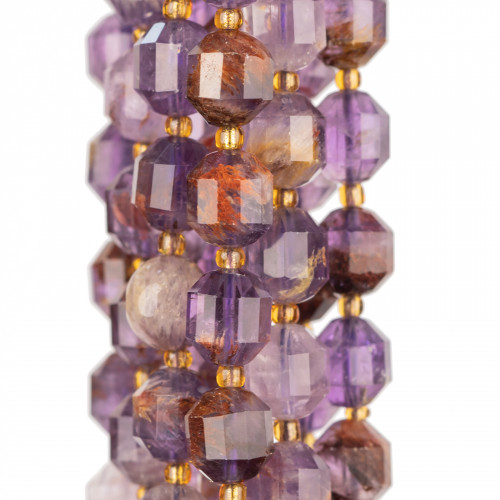 Amethyst Ghost Ball Faceted Cylindrical Cut 9x10mm