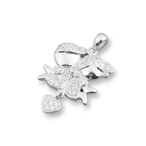 925 Silver Boy and Girl Pendant with Heart and Zircons 18x30mm