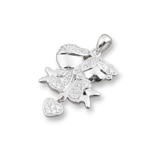 Pendentif Garçon et Fille en Argent 925 avec Coeur et Zircons 18x30mm