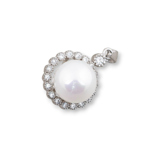 Pendant Of 925 Silver Circle With Zircons And Majorcan Pearls 17x27mm