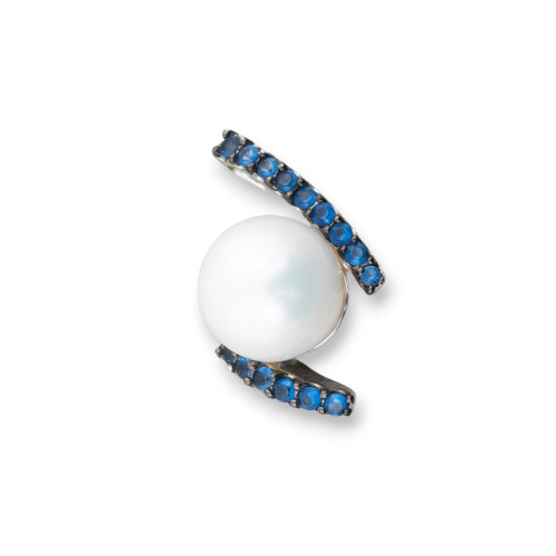 Pendentif en argent 925 avec zircons bleus fantaisie et perles de Majorque 17x26mm