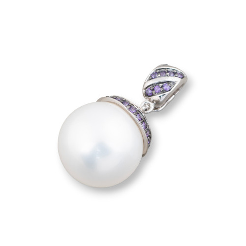 Pendant Of 925 Silver With Zircons and Majorcan Pearl 16x32mm