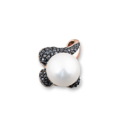 Pendant Made of 925 Silver and Black Marcasite with Majorcan Pearls 20x24mm Rose Gold