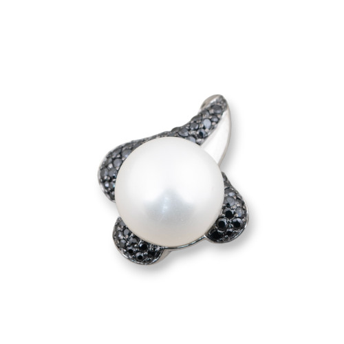 Pendant Of 925 Silver And Black Marcasite With Mallorcan Pearls 20x24mm Rhodium Plated