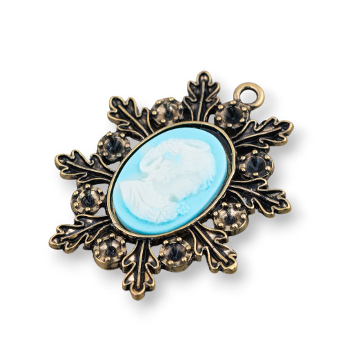 Brass Pendant And Resin Cameo 40x45mm 2pcs Turquoise