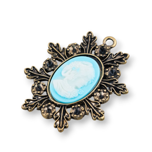 Pendentif en Laiton et Camée en Résine 40x45mm 2pcs Turquoise