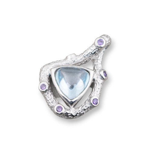 Pendentif en argent 925 avec zircons et cabochon de pierres hydrothermales 18x26mm plaqué rhodium