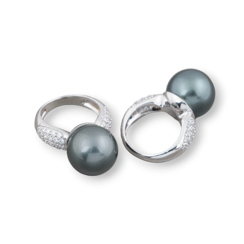 925 Silver Ring With Zircon And Majorcan Pearls 21x32mm