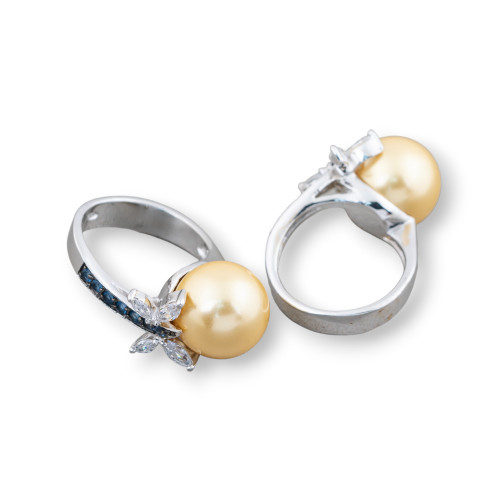 925 Silver Ring With Zircons And Mallorcan Pearls 21x32mm
